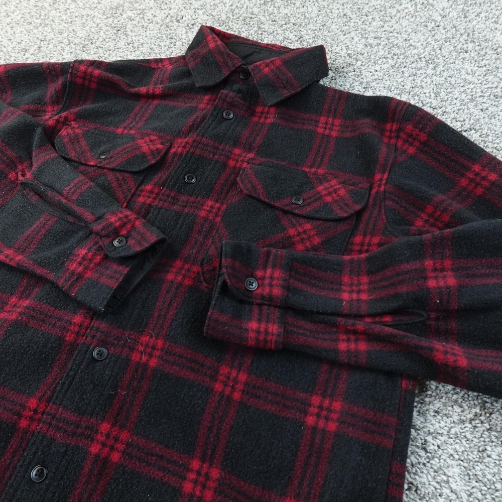 Wrangler Shirt Mens‎ S Red Black Plaid Flannel Fleece Shacket Button Up Jacket